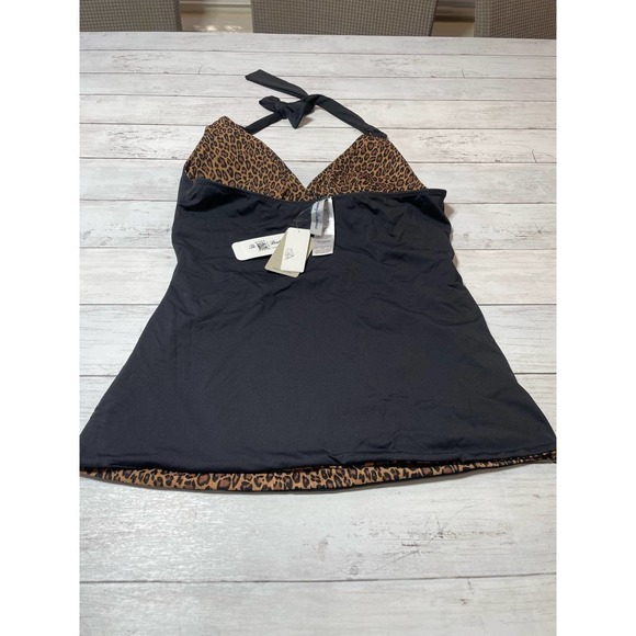 Tommy Bahama Leopard Print / Solid Black Reversible Tankini Top UPF - Picture 8 of 11